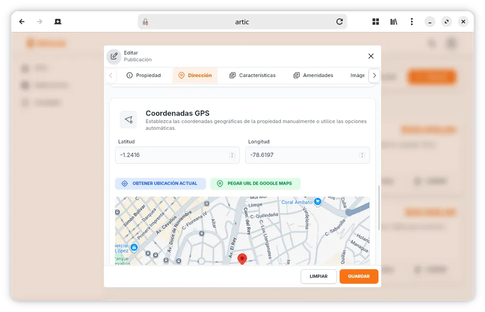crear publicación de propiedad Tenura